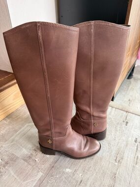Tory Burch The Riding Boot Brown Leather Knee High Logo Size 5.5